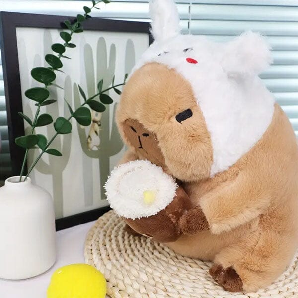 Capybara 9" Kawaii Bunny Hat & Boba Drink Plush Toy - Image 3