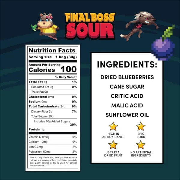Final Boss Sour Dried Berry Candy (30g) Level 3 Blueberries - Image 6