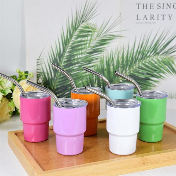 HydriEase Mini 3oz Vacuum Insulated Tumbler Shot Glass Cups With Straws (4pk) - Image 4