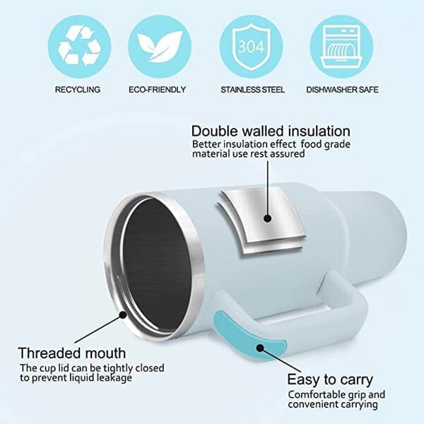 HydriEase 40oz Vacuum Insulated Tumbler Cup With Handle & Straw - Image 5