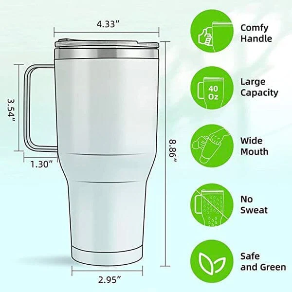 HydriEase 40oz Vacuum Insulated Tumbler Cup With Handle & Straw - Image 6