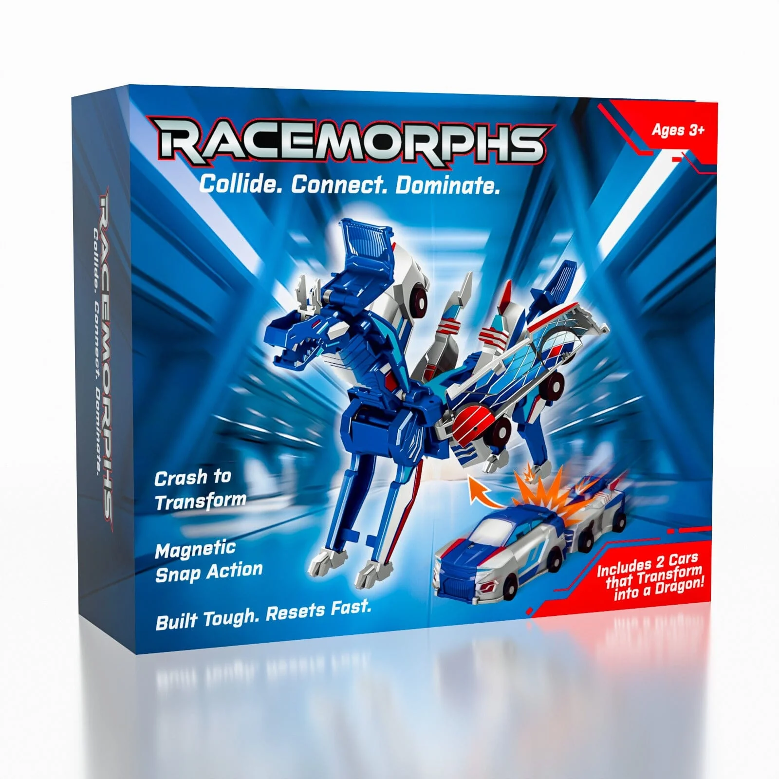 Racemorphs Transformer Car Toy – Blue Magnetic Cars (Transforms into Dragon)