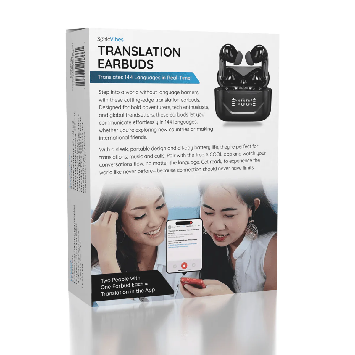 SonicVibes Real-Time Translation Earbuds w/ App (144 Languages) - Image 2