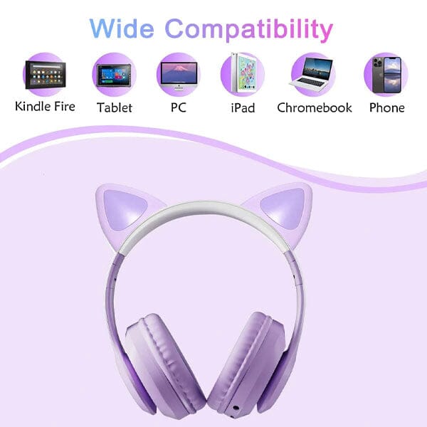 SoundLogicXT TWS Foldable Bluetooth Cute Purple Cat Headphones - Image 3