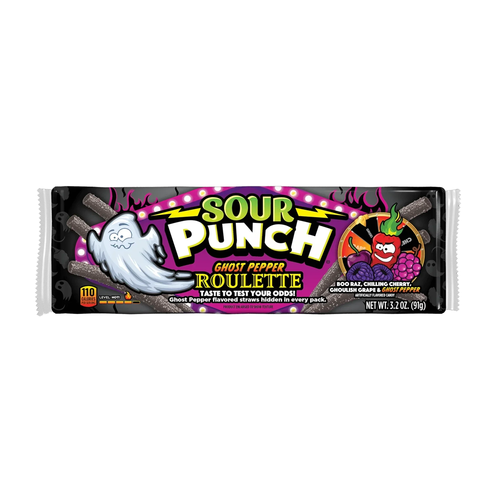 Sour Punch Ghost Pepper Roulette Straws 3.2oz Tray