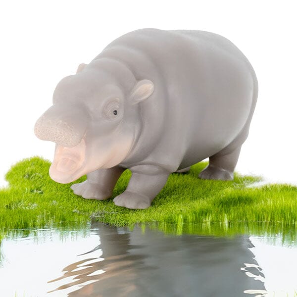 TrueHeart Treasures Silicone Squishies® Reborn Animals: Mini Hippo Newborn Baby (Includes Bed & Bottle) - Image 7