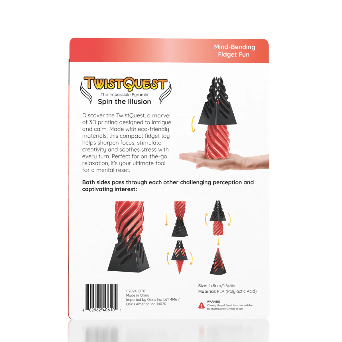 TwistQuest 3D Printed Fidget Spiral Cone Toy (Black & Red) - Image 2