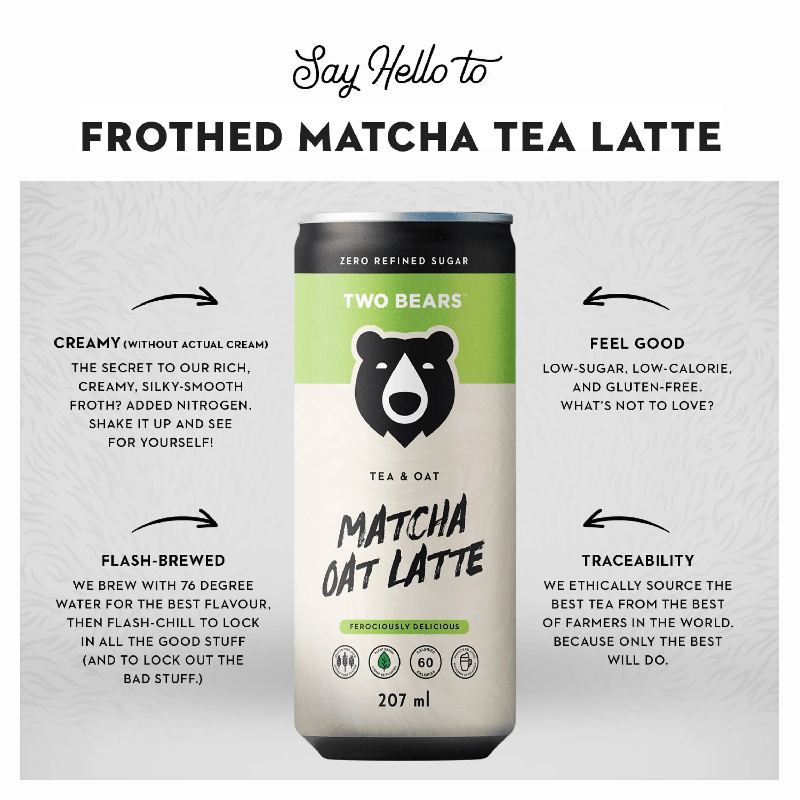 Two Bears Frothed Matcha Tea Oat Latte 207ml - Image 2